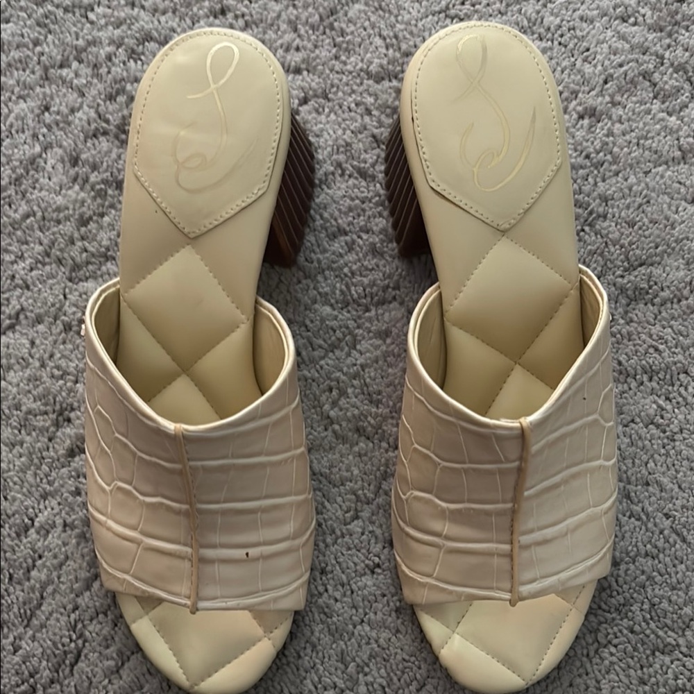 Sam Edelman Cream Quilted Mules with Ribbed Detailing